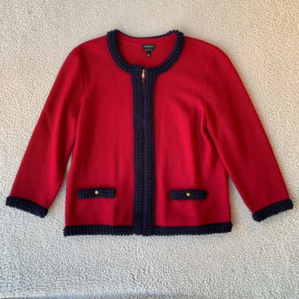 Talbots Dark Red Merino Lady Cardigan Sweater, Large